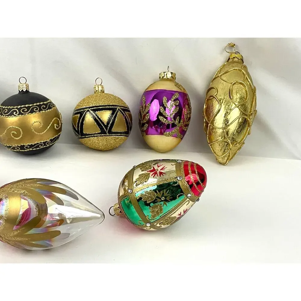 Lot of 10‎ Holiday Ornaments Christmas Glitter Bulbs Balls Pinecone Gold